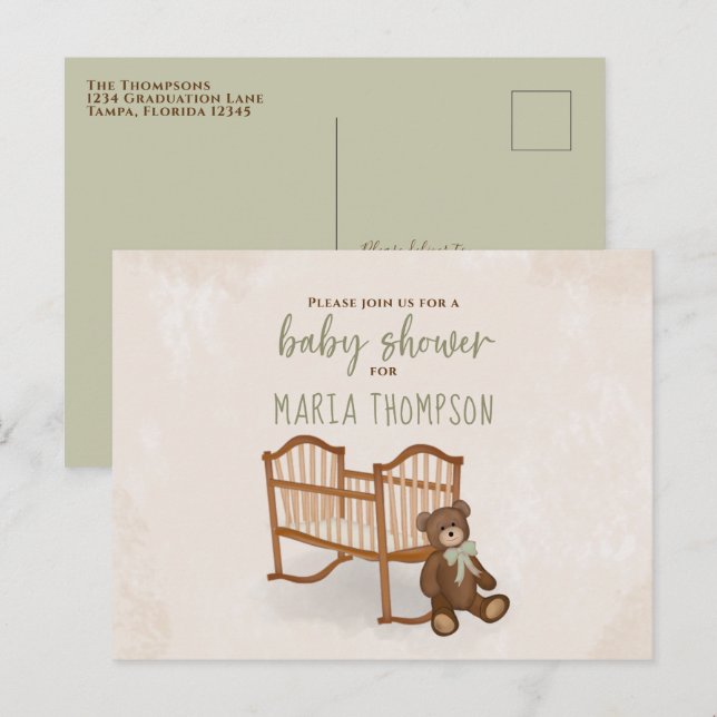 Carte Postale Baby shower Aquarelle moderne animal farci (Devant / Derrière)