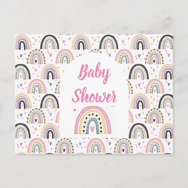 Carte postale baby shower arc-en-ciel pastel (Devant)