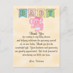Carte Postale baby shower bébé fille éléphant