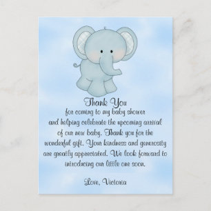 Carte Postale baby shower bébé garçon bleu éléphant