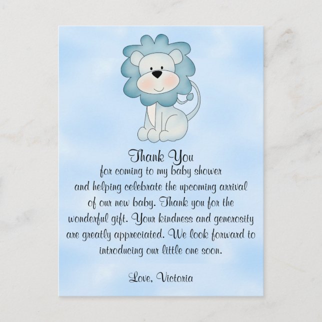 Carte Postale Baby shower Bébé Garçon Lion Bleu (Devant)