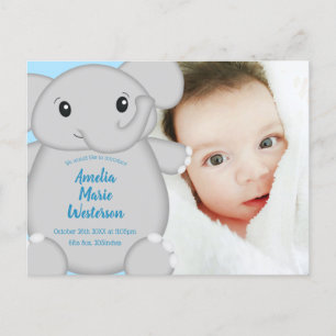 Carte Postale Baby shower Blue Elephant