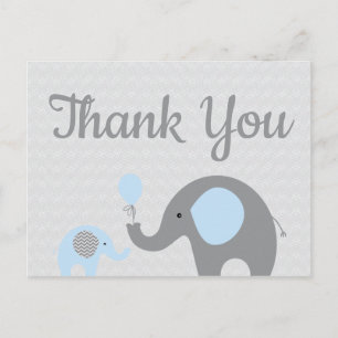 Carte postale Baby shower Blue Grey Elephant