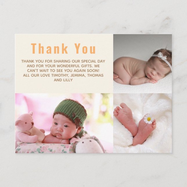 Carte Postale BABY SHOWER BUDGET PHOTO Collage Merci (Devant)