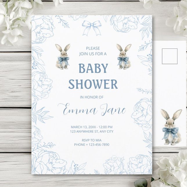Carte Postale Baby shower Bunny bleu (Créateur téléchargé)