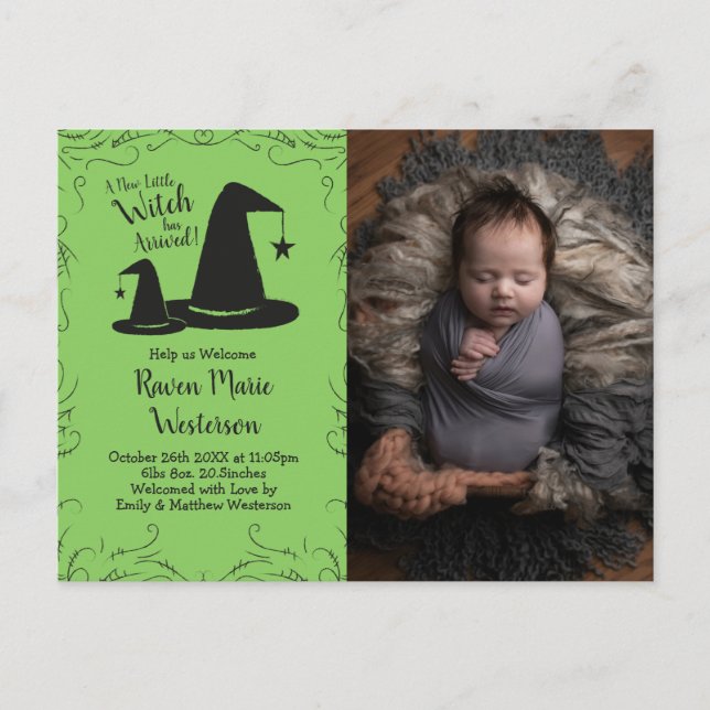 Carte Postale Baby shower Casquette sorcière Halloween (Devant)