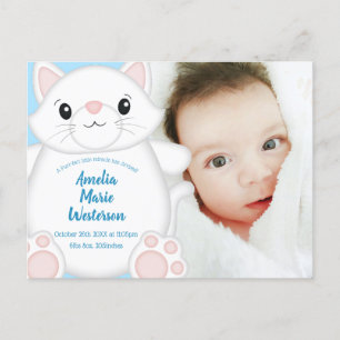 Carte Postale Baby shower chat Kitty Blue