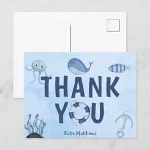 Carte Postale Baby shower côtier mignon Océan Animaux Merci