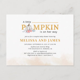 Carte Postale Baby Shower Couple Citrouille Floral Rose