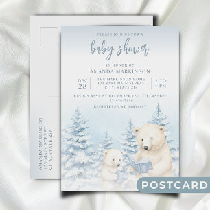 Carte Postale Baby shower d'aquarelle bleu d'ours polaire d'hive