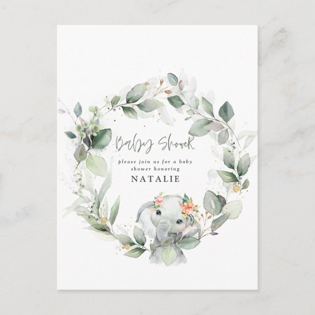 Carte Postale baby shower d'aquarelle d'eucalyptus (Devant)