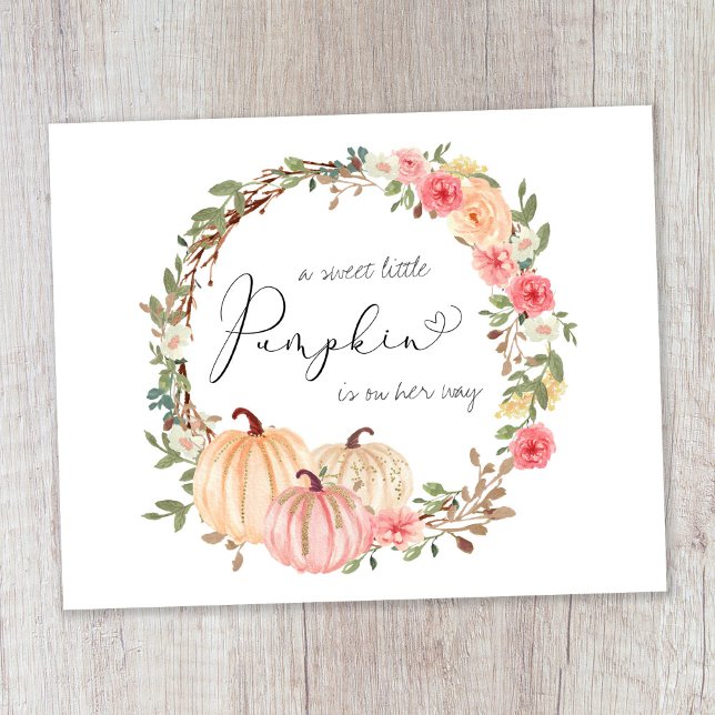 Carte Postale Baby shower d'aquarelle rose citrouille (Celebrate the upcoming arrival of your sweet little autumn baby with a pumpkin-themed baby shower)