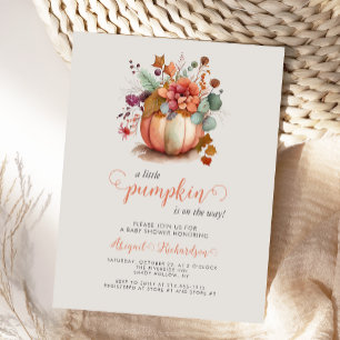 Carte Postale Baby shower d'automne Floral Petit Citrouille