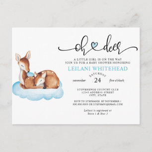 Carte Postale Baby Shower de cerf aquarelle nuage bleu