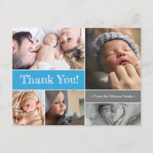 Carte Postale Baby shower de collage photo de bébé bleu personna