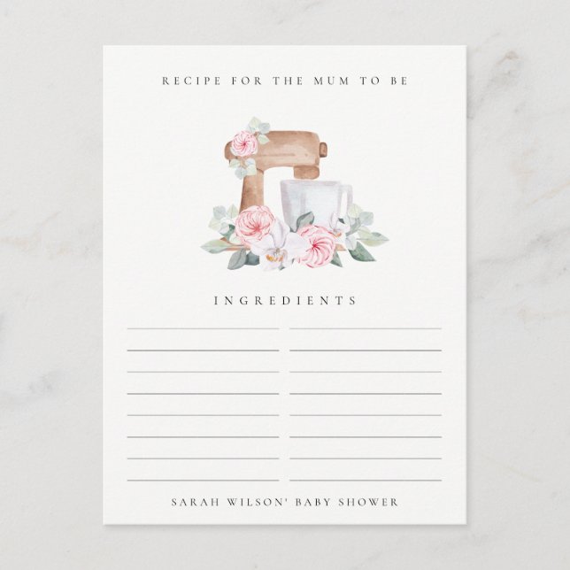Carte Postale Baby shower de demande de recette florale Blush Ca (Devant)