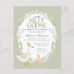 Carte Postale Baby shower de En vichy floral d'oie soie verte