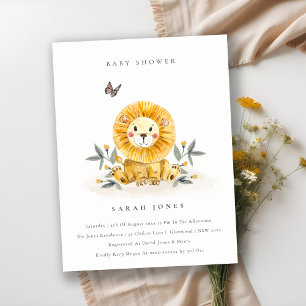 Carte Postale Baby shower de feuillage de Lion d'aquarelle bois 