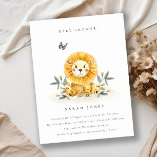 Carte Postale Baby shower de feuillage de Lion d'aquarelle bois 