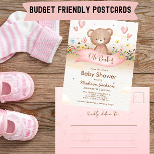 Carte Postale Baby shower de filles Fleurs sauvages d'ours budge