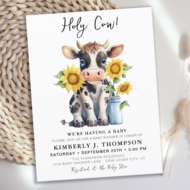 Carte Postale Baby shower de la ferme des tournesols de la vache (Créateur téléchargé)