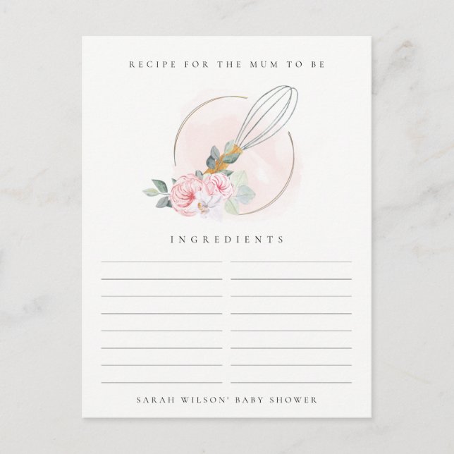 Carte Postale Baby shower de la recette Floral Whisk en bois (Devant)