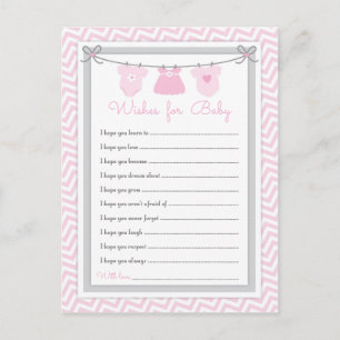 Carte Postale Baby shower de ligne de linge Voeux pour bébé rose