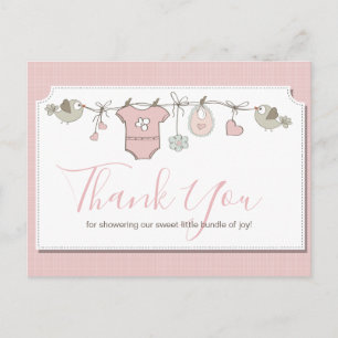 Carte Postale Baby shower de Merci de tissu rose pour bébé