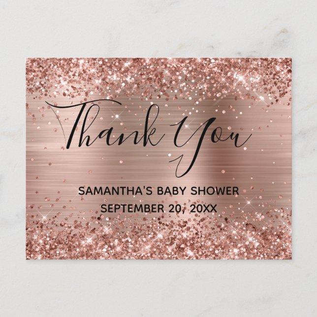 Carte Postale Baby shower de Merci Rose or Glitter (Devant)