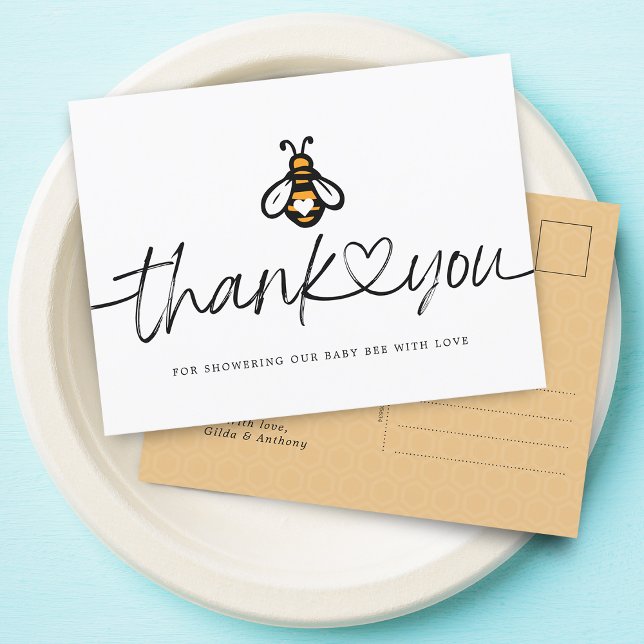 Carte postale Baby shower de miel (Modern Honey Bee Baby Shower Thank You Postcard)