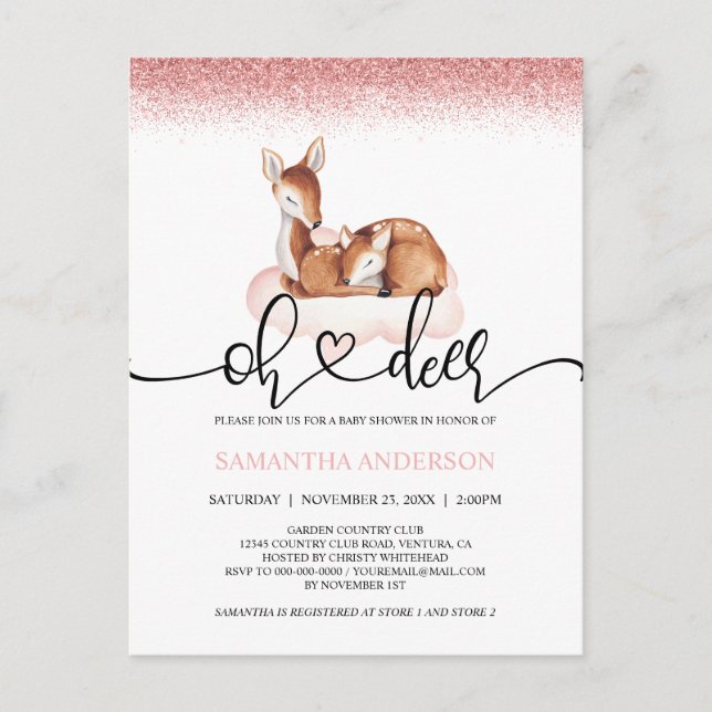 Carte Postale Baby shower de Parties scintillant or Rose d'aquar (Devant)