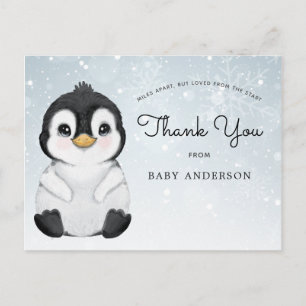 Carte Postale Baby shower de pingouin par Merci postal