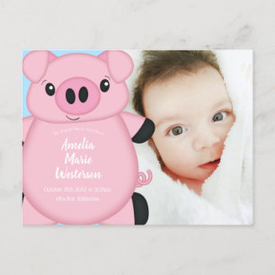 Carte Postale Baby shower de porc ferme Blue Boy