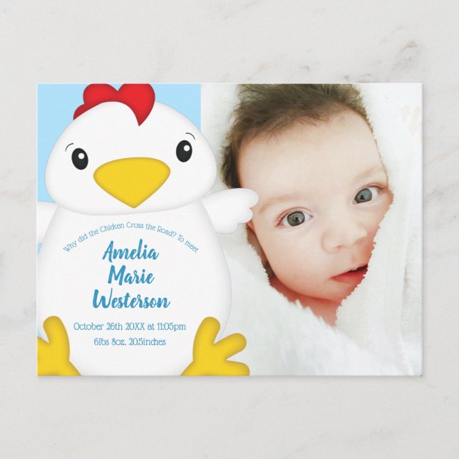 Carte Postale Baby shower de poulet bleu (Devant)