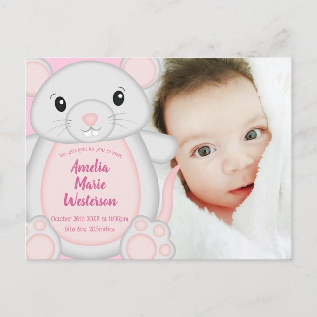 Carte Postale Baby shower de souris rose (Devant)