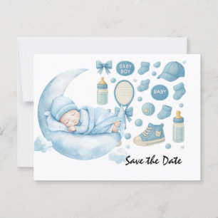 Carte Postale Baby shower de tennis pour bébé garçon bleu thème