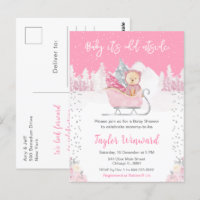 Baby shower de traîneau rose de l'ours d'hiver
