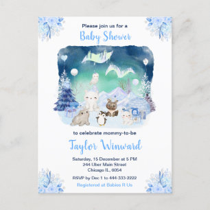 Carte Postale Baby shower des animaux de l'Arctique