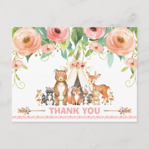 Carte Postale Baby shower des forêts tribales Merci d'anniversai