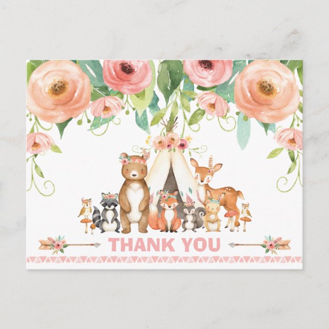Carte Postale Baby shower des forêts tribales Merci d'anniversai (Devant)
