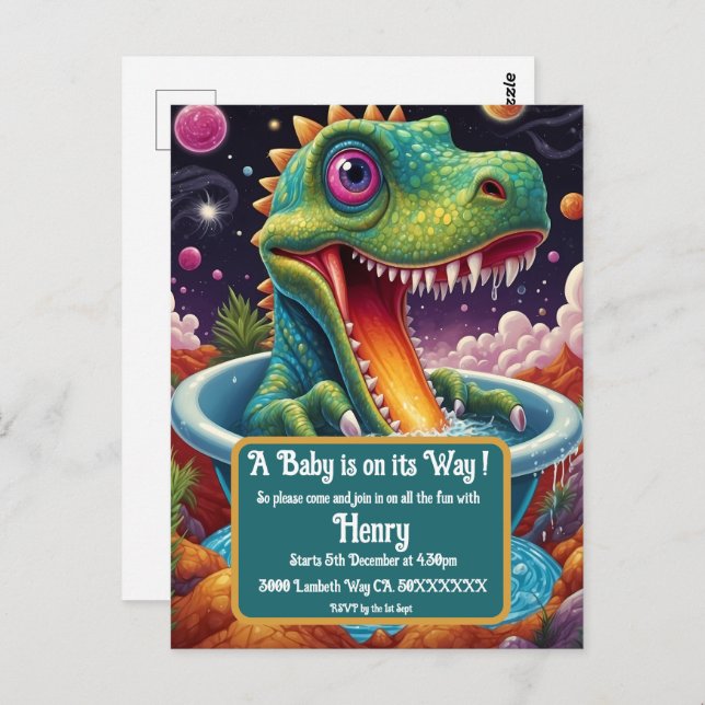 Carte Postale Baby shower Dino-Mite (Devant / Derrière)