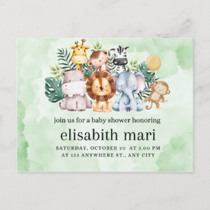Carte Postale baby shower d'invitation, animaux