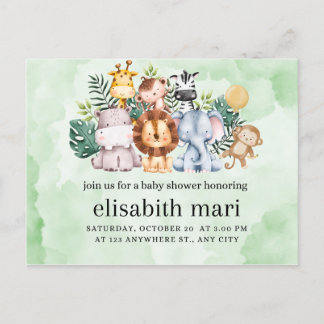 Carte Postale baby shower d'invitation, animaux