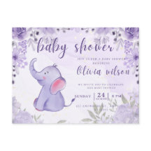baby shower d'invitation, fleurs d'éléphants viole