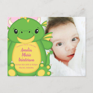 Carte Postale Baby shower Dragon rose
