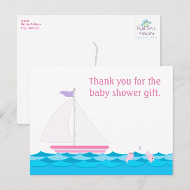 Carte postale Baby shower fille bateau à voile Mer (Devant / Derrière)