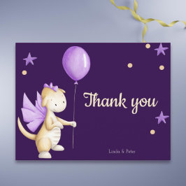 Carte Postale Baby shower fille Merci bébé violet Dragon