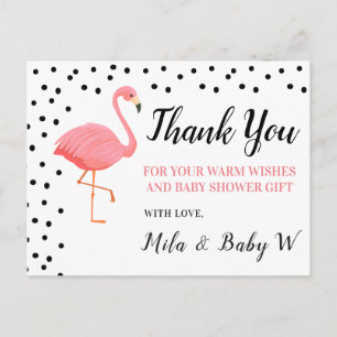 Carte Postale Baby shower Flamant rose Merci