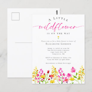 Carte Postale Baby shower fleur sauvage Aquarelle Floral rose mo