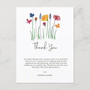 Carte Postale Baby shower fleur sauvage bébé fille Merci